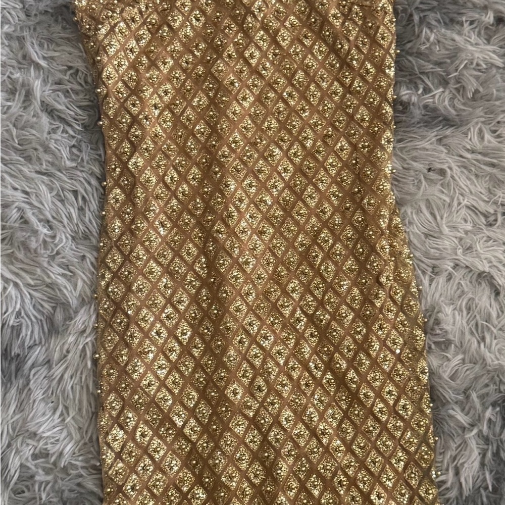 Gold Sequin Diamond-Pattern Sheath Dress